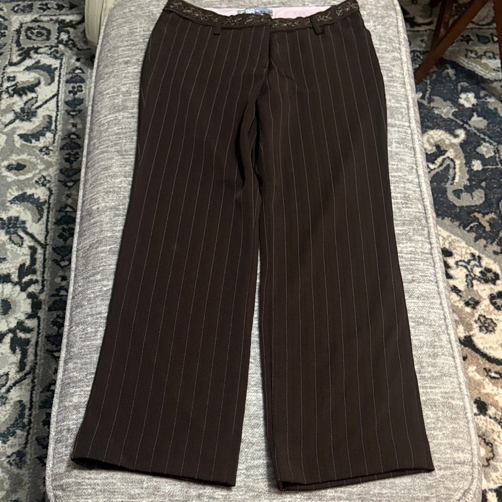 STAR CITY—Brown Pinstripe Wide Leg Dress Pants
